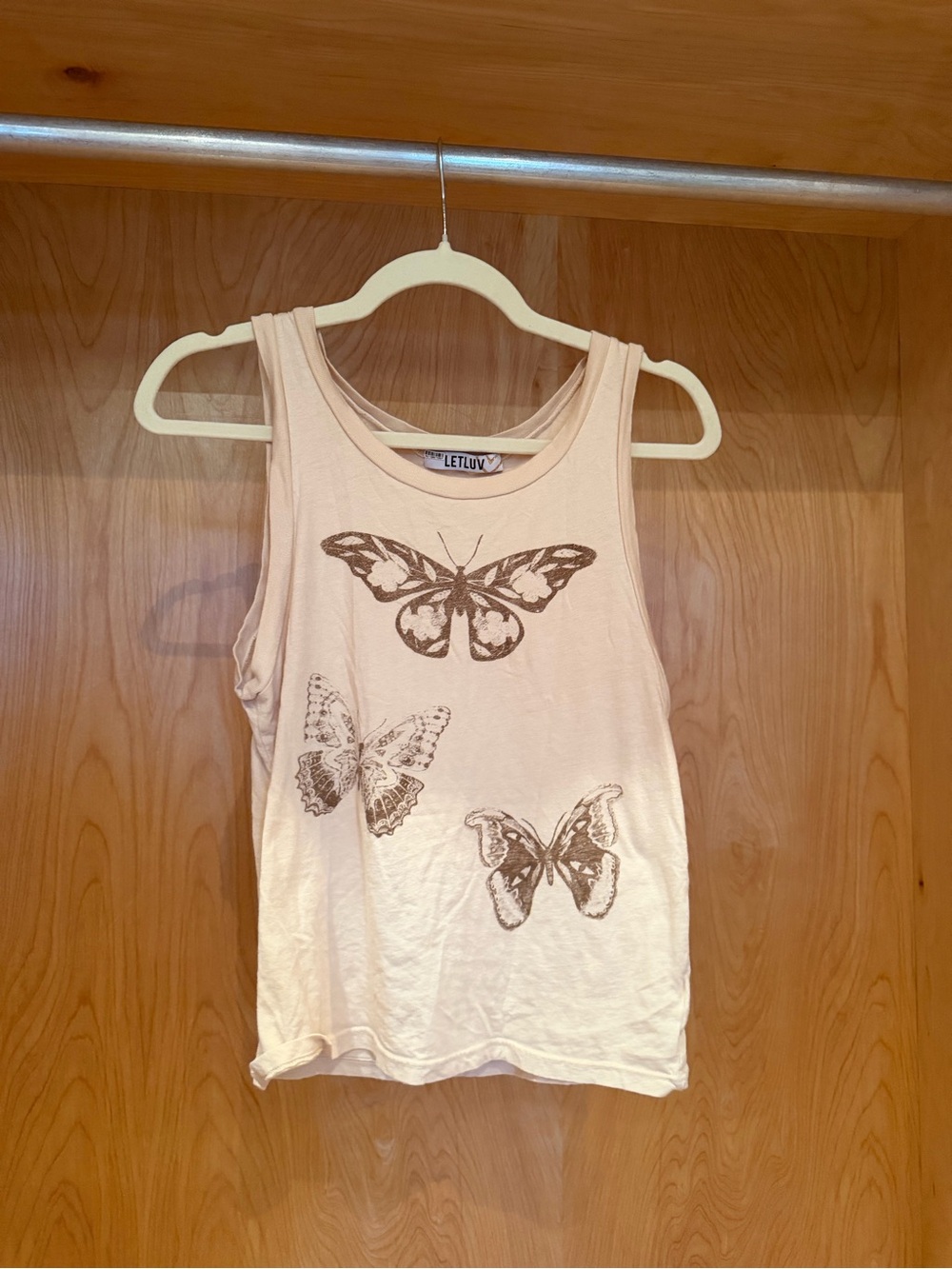 Let luv Women's Cream Butterfly Graphic Tank Top